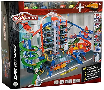 DICKIE TOYS - Majorette Super City Garage Playset with 6 Die-Cast Cars, Multi