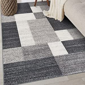 Rugshop Modern Boxes Design Non-Slip (Non-Skid) Area Rug 4' x 6' Gray