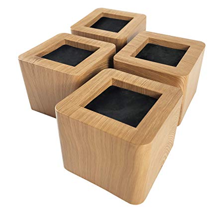 MIIX HOOM / Bed Risers 3 Inches | Heavy Duty Wooden Color Furniture Risers | 4PCS | Brown Sofa Couch Risers or Table Risers(Light Wood Color)