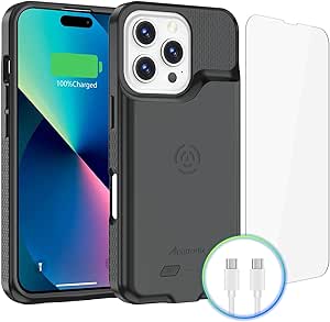 Alpatronix Battery Case for iPhone 16 Pro Max, Portable Strong Slim Protective Extended Charger Cover, 15W Fast Charging, High Capacity with Wireless Charging Case (BX16PM) Black