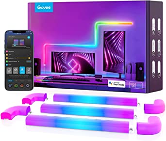 Govee Glide RGBIC Smart Wall Light, Multicolor Customizable, Music Sync Home Decor LED Light Bar for Gaming and Streaming, with 40  Dynamic Scenes, Alexa and Google Assistant, 8 Pcs and 4 Corner