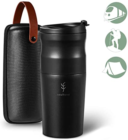 Soulhand USB Electric All In One Travel Coffee Maker Portable Coffee Grinder with Filter Thermal Mug Brewing A Mobile Portable Coffee Machine for Travel Hiking Camping Business Trips