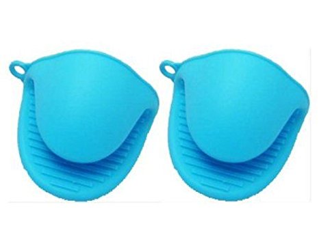 Kitch N’ Wear - Silicone Pot Holder Oven Mini Mitt 1 Pair (2pc), Cooking Pinch Grips - Heat Resistant - (Blue)