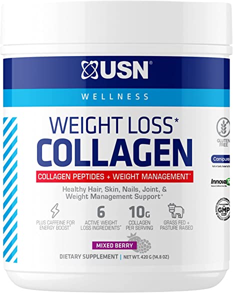USN Supplements Weight Loss Collagen Peptides Grass Fed Protein Powder for Men and Women, Mixed Berry, 30 Serving