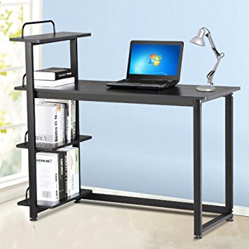 Yaheetech Wood Corner Computer Desk PC Laptop Table Workstation with 4 Tiers Shelves (Black)