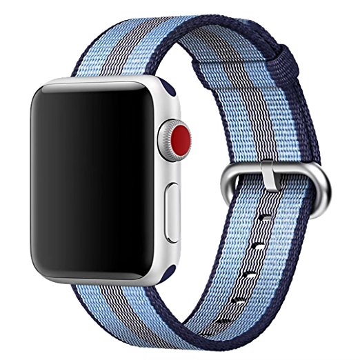 Hailan Band for Apple Watch Series 1 / 2 / 3,Newest Design Fine Woven Nylon Wrist Strap Replacement with Classic Buckle for iwatch,38mm,Midnight Blue Stripe