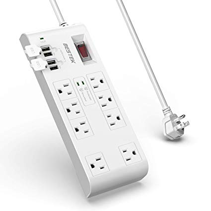 2000 Joules Surge Protector, BESTEK Power Strips with 15A 125V AC 8-Outlet and 5V 4.2A DC 4 Smart USB Charging Ports, Long 6 Feet Extension Cords, FCC ETL Listed