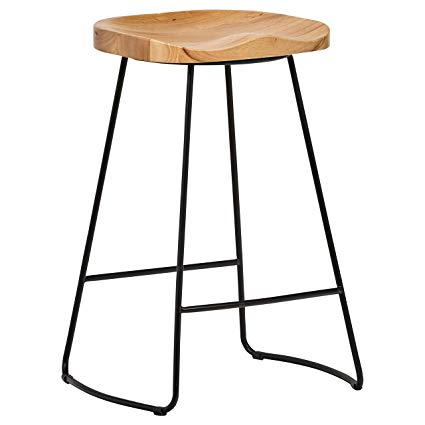 Rivet Modern Industrial Wood and Metal Kitchen Counter Bar Stool, 27.25 Inch Height, Oak, Black