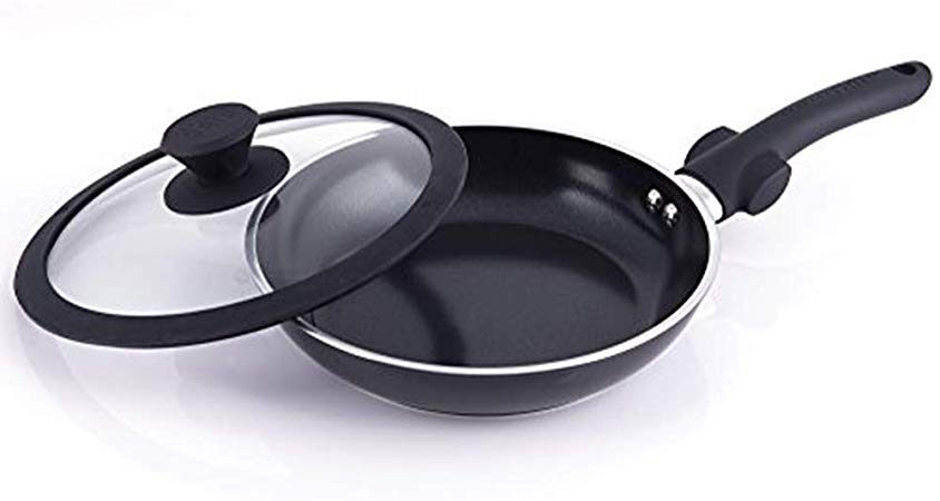 Perfect Grip Cookware Set 2 piece 9.5-Inch Aluminum Egg Pan Nonstick Frying Pan with Lid As Seen On Tv-PFOA and PFTE Free-Oven and Dishwasher Safe (Black)