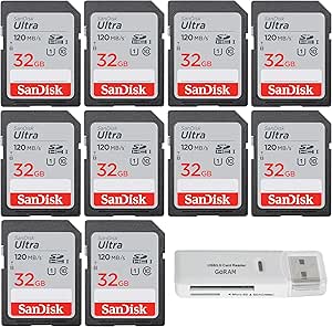 SanDisk 32GB Ultra SDHC UHS-I Class 10 Memory Card 120MB/s U1, Full HD, SD Camera Card SDSDUN4-032G (10 Pack) Bundle with (1) GoRAM USB 3.0 Card Reader (32GB)