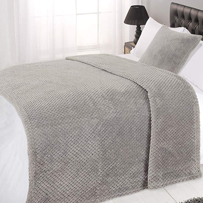 Dreamscene Luxury Waffle Soft Mink Warm Throw Over Sofa Bed Blanket 125 x 150 Grey
