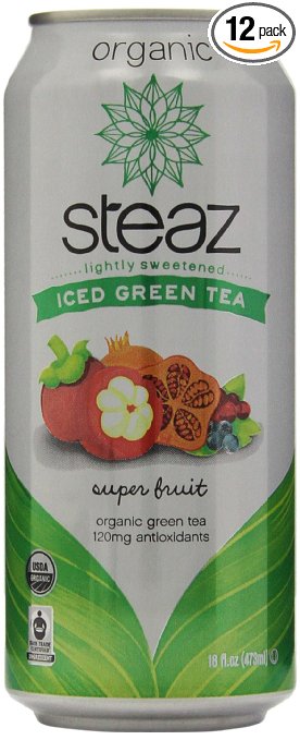 Steaz Organic Iced Teaz Green Tea with Superfruit, 16 Ounce (Pack of 12)