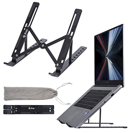 Arae Laptop Stand for Desk, Adjustable Ergonomic Portable Aluminum Laptop Holder, Foldable Computer Stand 5 Angles Anti-Slip Laptop Riser Compatible with 9-15.6 inch Laptops (Black)