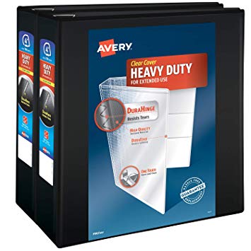 Avery 4" Heavy Duty View 3 Ring Binder, One Touch Slant Ring, Holds 8.5" x 11" Paper, 2 Black Binders (79874)