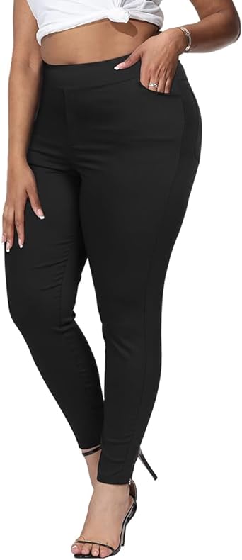 Gboomo Womens Plus Size Skinny Pants Stretchy High Waisted Slim Fit Casual Pull On Work Pant with Pockets