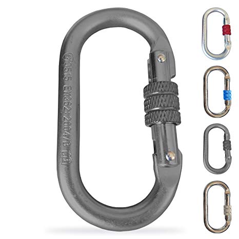 O-Shaped Steel Climbing Carabiner(25kn=5600lb)Screw Lock Spring Gate Protection,CE Rated Heavy Duty Carabiners For Rock Climbing Rappelling Hiking Hanging Ropes Camping Slack Lines Rigging & Anchoring