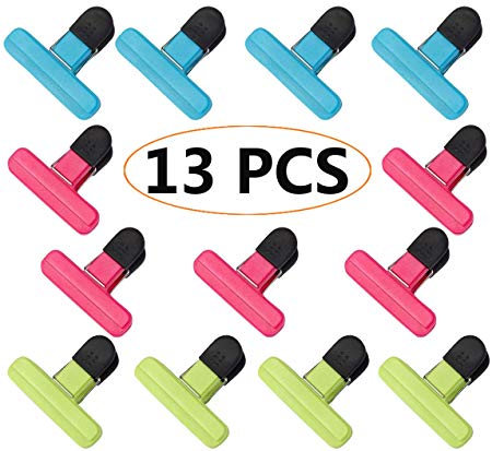 FECEDY 13pcs/Pack Food Bag Clips Colorful Heavy Duty Air Tight Seal Grip Clips for Snack Coffee Potato Food Bags