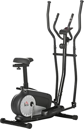 HOMCOM Vélo elliptique 2 en 1 vélo d'appartement écran LCD Multifonction Hauteur & résistance réglable Acier Noir