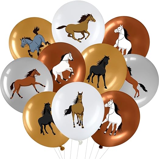 40 Pieces 12 Inch Horse Birthday Party Latex Balloons Decorations, Brown White Silver Horse Balloon Horse Racing Theme Decor for Wedding Party Baby Shower Cowboy Party Supplies Indoor Outdoor