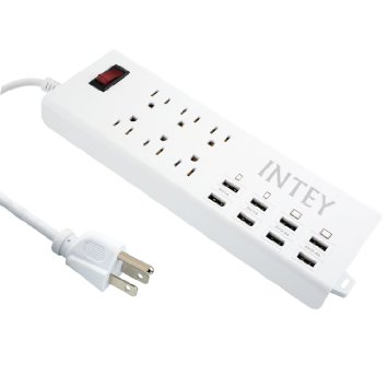 Power Strip, Intey 6 AC Home/Office Outlets Surge Protector 8 USB Charging Ports Adapter with Individual Switches 6ft Cord