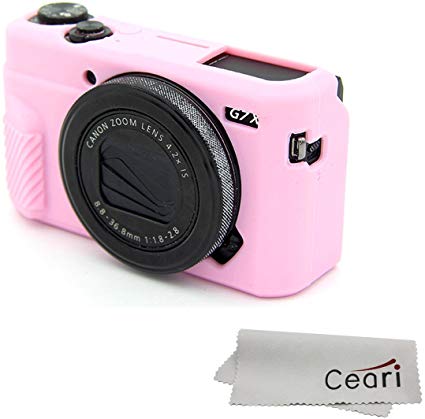 CEARI Silicone Case Rubber Camera Protective Cover Skin for Canon PowerShot G7X Mark II Digital Camera   Microfiber Cloth - Pink