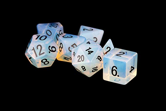 Opalite Gemstone Polyhedral Dice Set: Hand Carved Full-Sized 16mm. Great for DND RPG Dungeons and Dragons