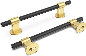 goldenwarm 10 Pack Adjustable Kitchen Cabinet Handles, Black&Gold Adjustable Cabinet Pull 1-3/8" to 4" (35-102mm), Black Adjustable Drawer Pulls Brushed Brass Cabinet Pulls Cabinet Door Handles