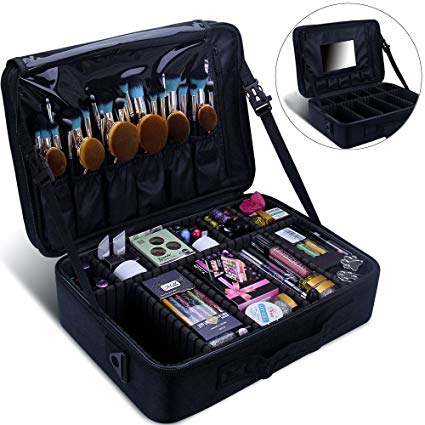 Relavel Makeup Train Case 2 layer Multi Functional Professional Makeup Bag Large Make Up Artist Box Cosmetic Organizer with DIY Dividers Movable Mirror for Cosmetics Makeup Brushes Beauty Tool