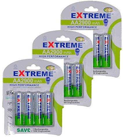 EXTREME 2900 mAh AA Rechargeable batteries 12 pack