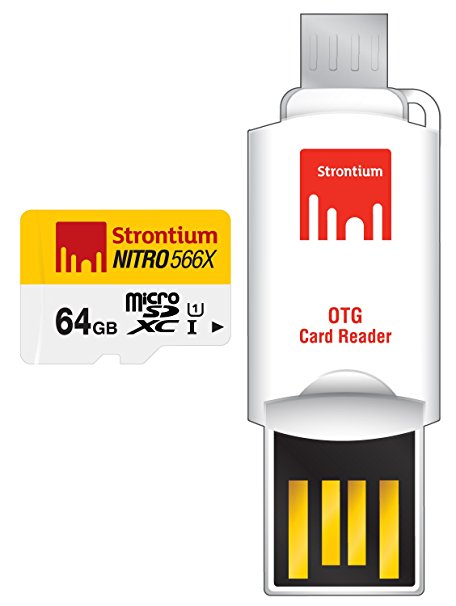 Strontium 64 GB Nitro 566X microSDXC UHS-1 Memory Card (Class10) With OTG Card Reader