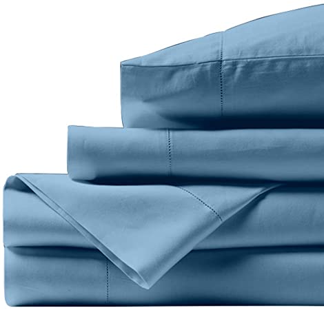 Bishop Cotton 100% Egyptian Cotton Twin Size Bed Sheets 800 Thread Count Sky Blue 4 Piece Luxury Hotel Quality Sheet Set Italian Finish Premium Sheets Long Staple Fits Up to 16 Inch Deep Pocket