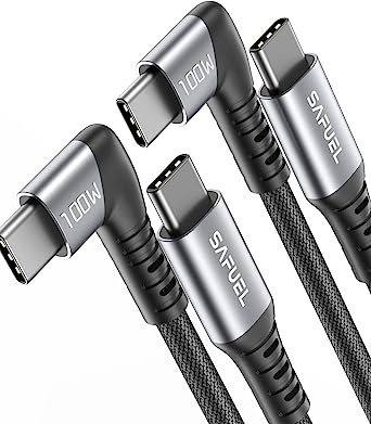 SAFUEL USB C to USB C Cable 100W, [2-Pack 6.6ft] PD 5A Fast Charging Type C to Type C Cable, USB C Charger Cable Right Angle, Nylon Braided Cord for MacBook Air/Pro, iPad Pro, Samsung S22/21/20/Note20