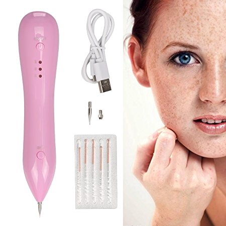 Mole Wart Spot Removal Pen, Electric Body Facial Skin Freckle Dot Blemish Remover Home Kit, Portable USB Chargeable Beauty Pen (Pink)