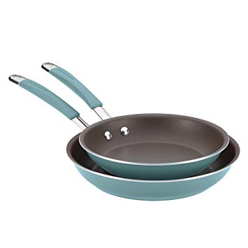 Rachael Ray Cucina Hard Porcelain Enamel Nonstick Skillet Set, 9.25-Inch and 11-Inch, Agave Blue