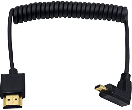 Duttek Micro HDMI to Standard HDMI Cable, Micro HDMI to HDMI Coiled Cable, Extreme Slim Down Angled 90 Degree Micro HDMI Male to HDMI Male Coiled Cable For 1080P, 4K, Ultra HD, 3D (1.2M/4FT)