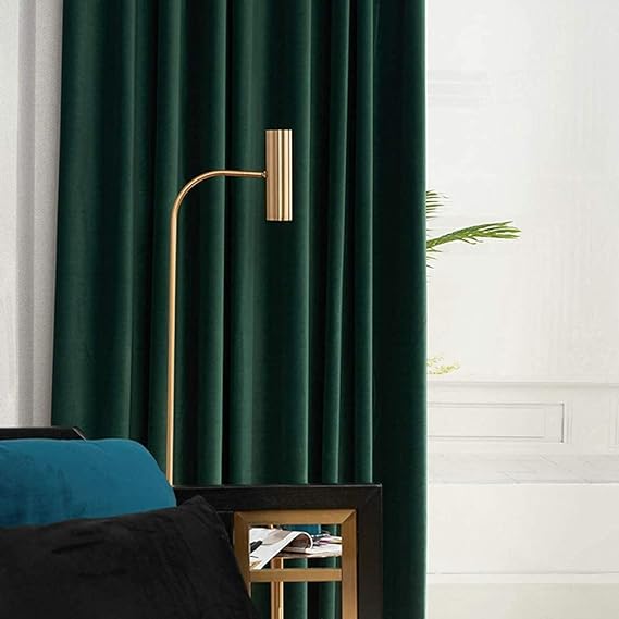 MYRU 1 Pair Nordic Velvet Curtains Dark Green Luxury Blackout Curtains for Bedroom and Living Room (2 X 39 by 84 Inch, Dark Green)