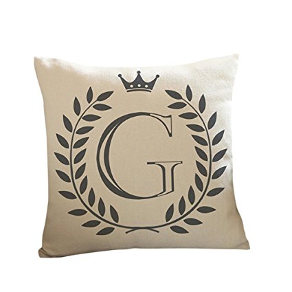 KMG Kimloog 18 x 18 Linen Throw Pillow Case Leaf Letters Pattern Decorative Square Cushion Cover