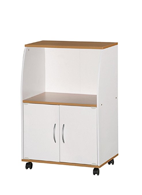 Hodedah Mini Microwave Cart with Two Doors and Shelf for Storage, White