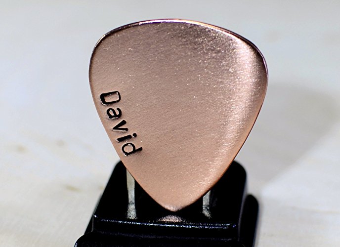 Custom copper guitar pick with name