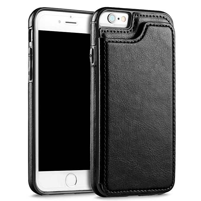 UEEBAI Case for iPhone 5 5S SE, Luxury PU Leather Case with [Two Magnetic Clasp] [Card Slots] Stand Function Durable Soft TPU Case Back Wallet Flip Cover for iPhone 5/5S/SE - Black