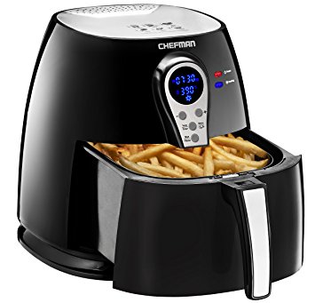 Chefman Air Fryer with Digital Display Adjustable Temperature Control for the Perfect Result in Frying a Variety of Foods, Cool-to-Touch Exterior and 2.5L Fryer Basket Capacity, Black - RJ38-P1
