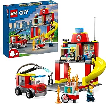 LEGO City Fire Station and Fire Engine 60375 Building Toy Set; Fun Starter Playset with 3 Minifigures for Ages 4