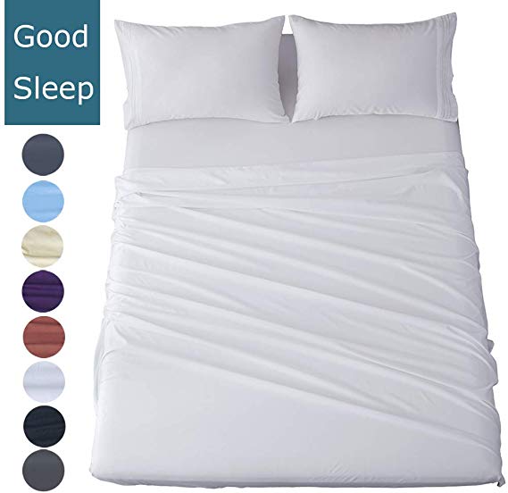 Shilucheng Twin Size 4-Piece Bed Sheets Set Microfiber 1800 Thread Count Percale | 16 Inch Deep Pockets | Super Soft and Comforterble | Wrinkle Fade and Hypoallergenic(Twin, White)