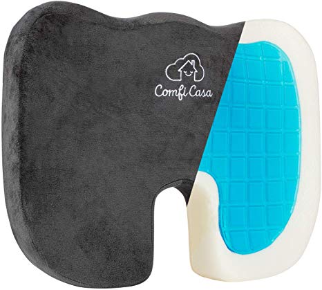 ComfiCasa Gel Enhanced Memory Foam Seat Cushion - Office Chair Cushion for Tailbone, Sciatica & Back Pain - Ideal for Car Seats, Desk & Computer Chairs (Dark Grey)
