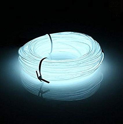 Lysignal 16ft Neon Glowing Strobing Electroluminescent Light Super Bright Battery Operated EL Wire Cable for Cosplay Dress Festival Halloween Christmas Party Decoration (White)