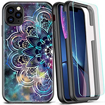 COOLQO Compatible for iPhone 11 Pro Max Case, 360 Full Body Coverage Hard PC Soft Silicone TPU 3in1 Certified Military Shockproof Phone Protective with [2 x Tempered Glass Screen Protector]-Mandala