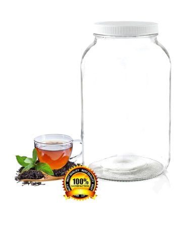 Pakkon Wide Mouth Glass Mason Jar with PlasticLidFerment and Store Kombucha Tea or KefirUse for Canning Storing Pickling and Preserving Dishwasher Safe Airtight Liner Seal 1 gallon