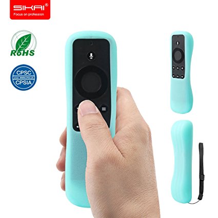 New Amazon Fire TV Stick With Voice Remote Case SIKAI Amazon Fire TV Stick Remote Silicone Case for Amazon Fire TV Stick Remote Protector Case with Hand Strap Included (With Voice Luminous Blue)
