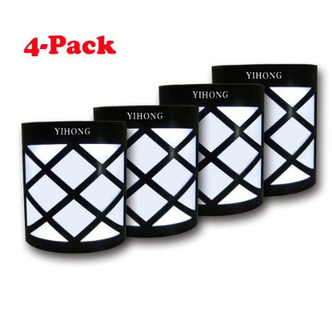 Solar Fence Lights Wall Mount YIHONG LED Garden Light Lamp Outdoor Lightings For Deck Post Stairs Steps Gutter Patio Pond Pool, 4 Pack