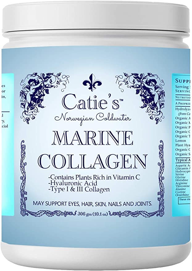 Catie's Marine Collagen- Premium Wild Caught Collagen (Type 1 & 3) from Cold Water Nordic Cod w/Plant Based Vitamin C, Hyaluronic Acid   Herbs! Non GMO. 30 Day Supply.
